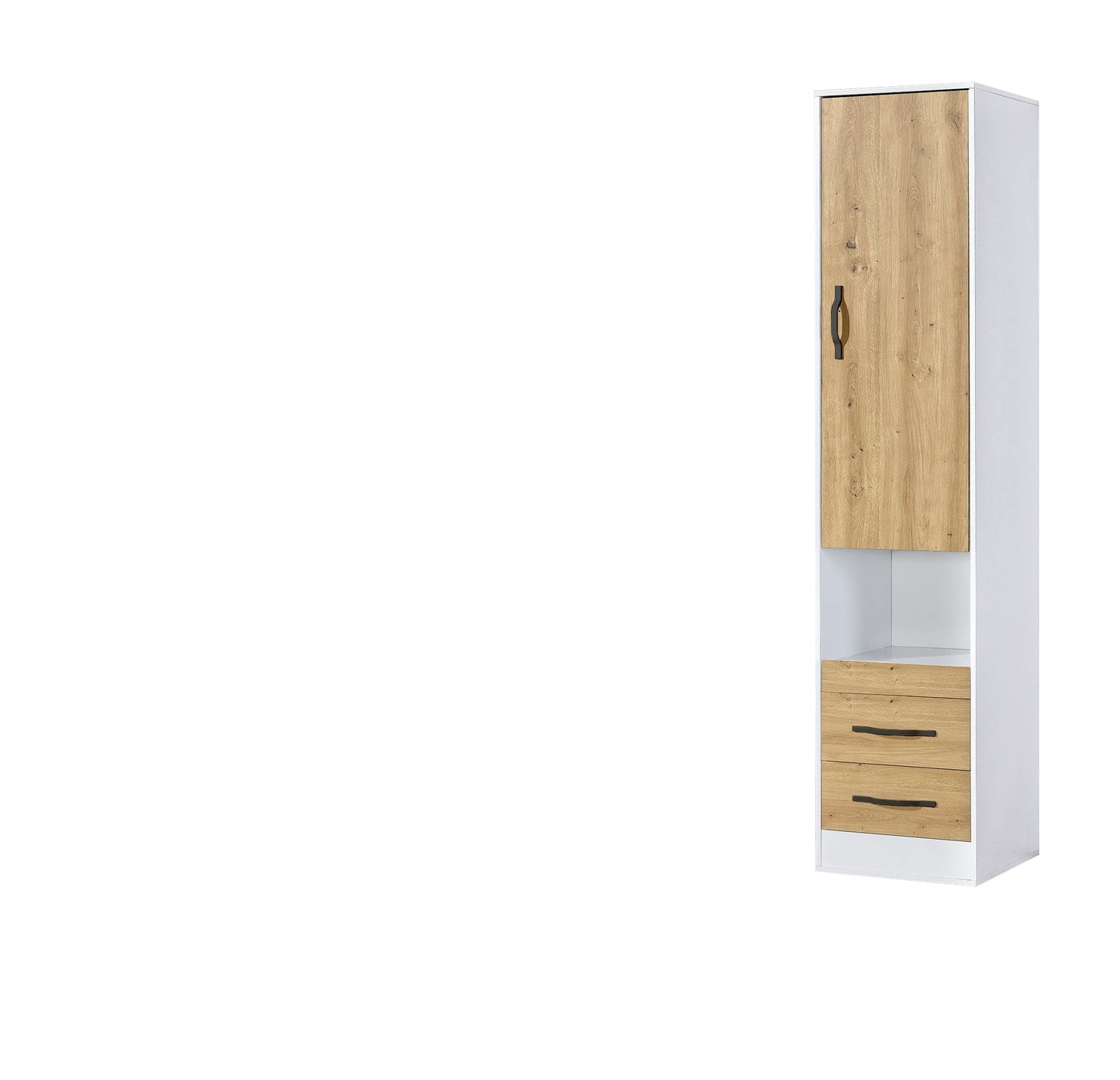 SPACEO Tall Storage Cabinet White / Oak Artisan / Black Handles