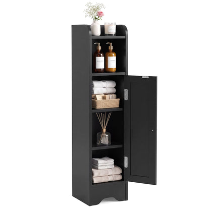 Small Bathroom Storage Cabinet with Door and Adjustable Shelves-Black