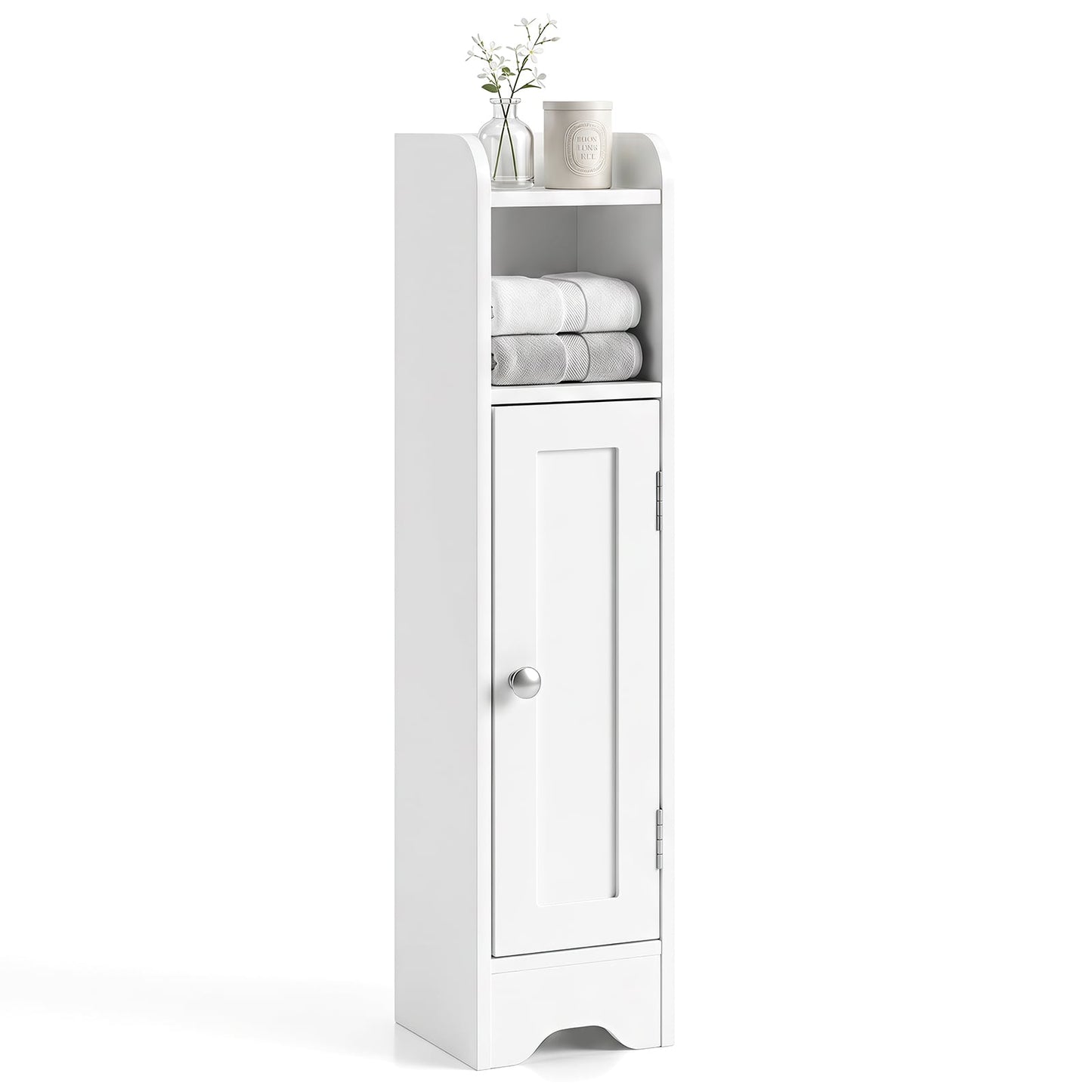 Small Bathroom Storage Cabinet with Door and Adjustable Shelves-White