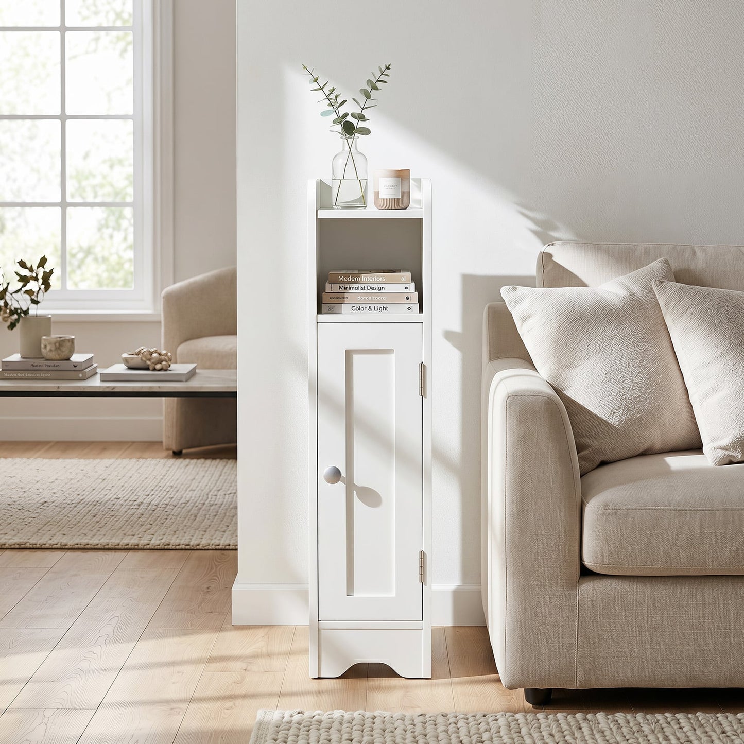 Small Bathroom Storage Cabinet with Door and Adjustable Shelves-White