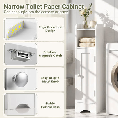 Small Bathroom Storage Cabinet with Door and Adjustable Shelves-White