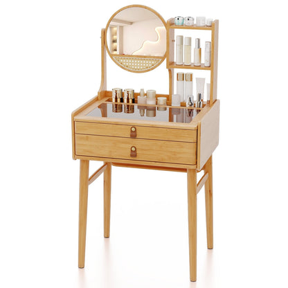 60 CM Small Vanity Desk with Mirror and 2 Drawers-Natural