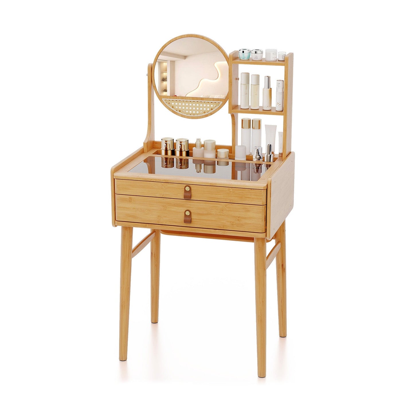 60 CM Small Vanity Desk with Mirror and 2 Drawers-Natural