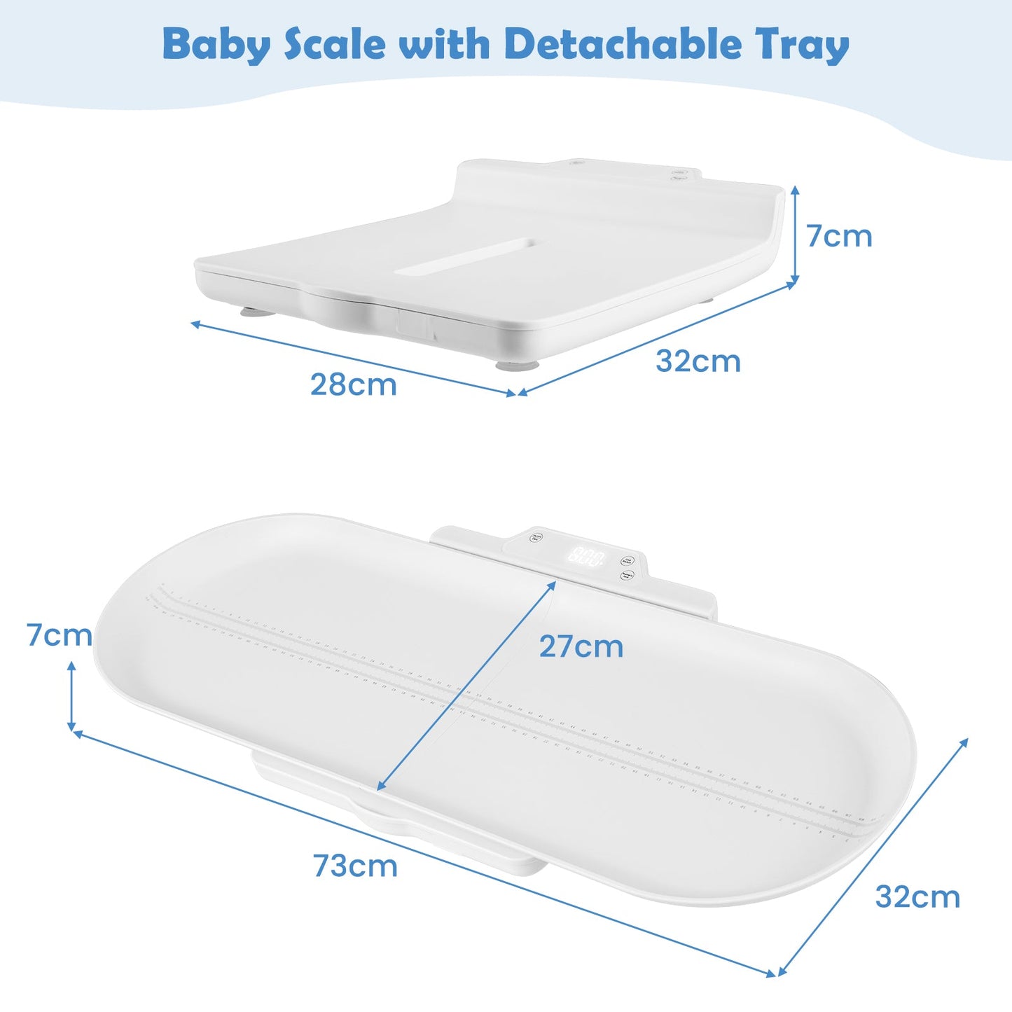 Smart Baby Scale with Detachable Tray for Body Weight and Height Measurement-White