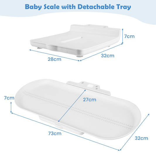 Smart Baby Scale with Detachable Tray for Body Weight and Height Measurement-White
