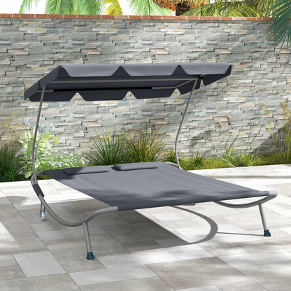 Łóżko zewnętrzne Outsunny Double Outdoor Bed z baldachimem - jasnoszary