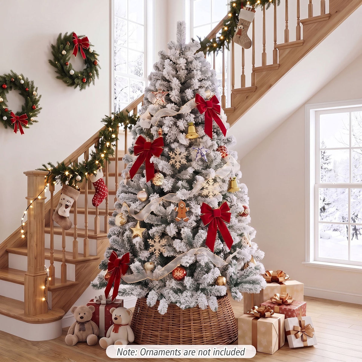Snow Flocked Artificial Christmas Tree with 600/1010 Tips-7.5 FT