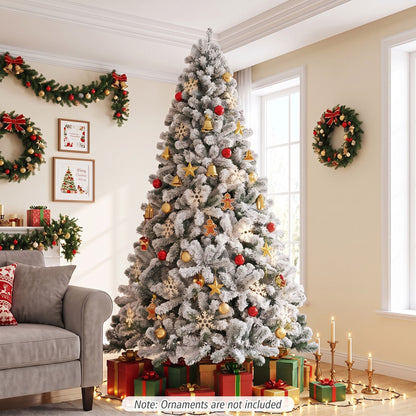 Snow Flocked Artificial Christmas Tree with 600/1010 Tips-7.5 FT