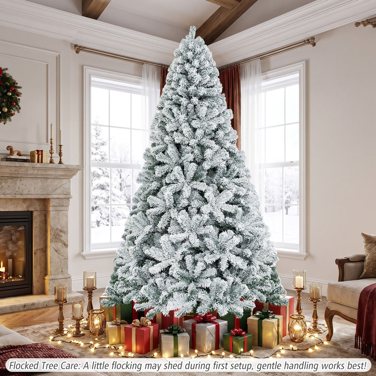 Snow Flocked Artificial Christmas Tree with 600/1010 Tips-7.5 FT