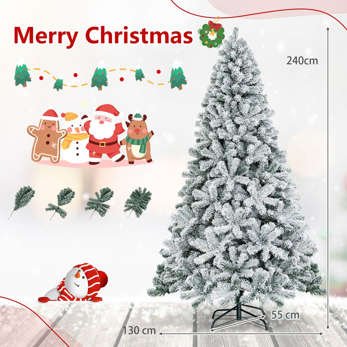 Snow Flocked Artificial Christmas Tree with 600/1010 Tips-7.5 FT