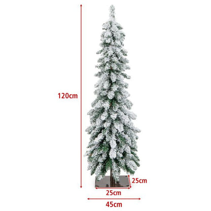 Snow-Flocked Slim Pencil Christmas Tree with 11 Lighting Modes-4FT