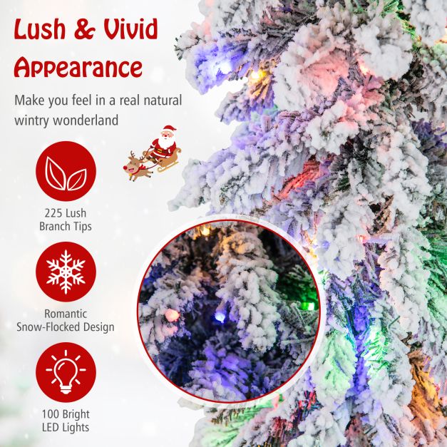 Snow-Flocked Slim Pencil Christmas Tree with 11 Lighting Modes-4FT