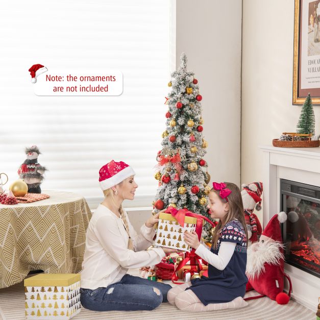 Snow-Flocked Slim Pencil Christmas Tree with 11 Lighting Modes-4FT