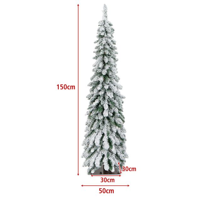 Snow-Flocked Slim Pencil Christmas Tree with 11 Lighting Modes-5FT