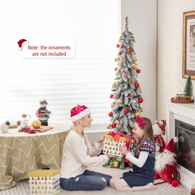 Snow-Flocked Slim Pencil Christmas Tree with 11 Lighting Modes-5FT