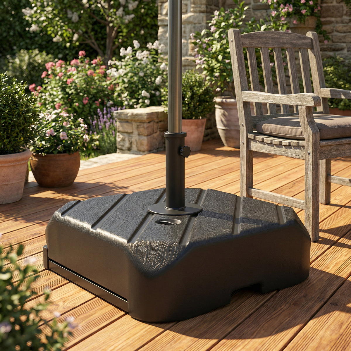 Outsunny Garden Parasol Base with Wheels, Telescopic Handle, 72 kg /45 kg Fillable Sun Umbrella Base Parasol Stand, Black