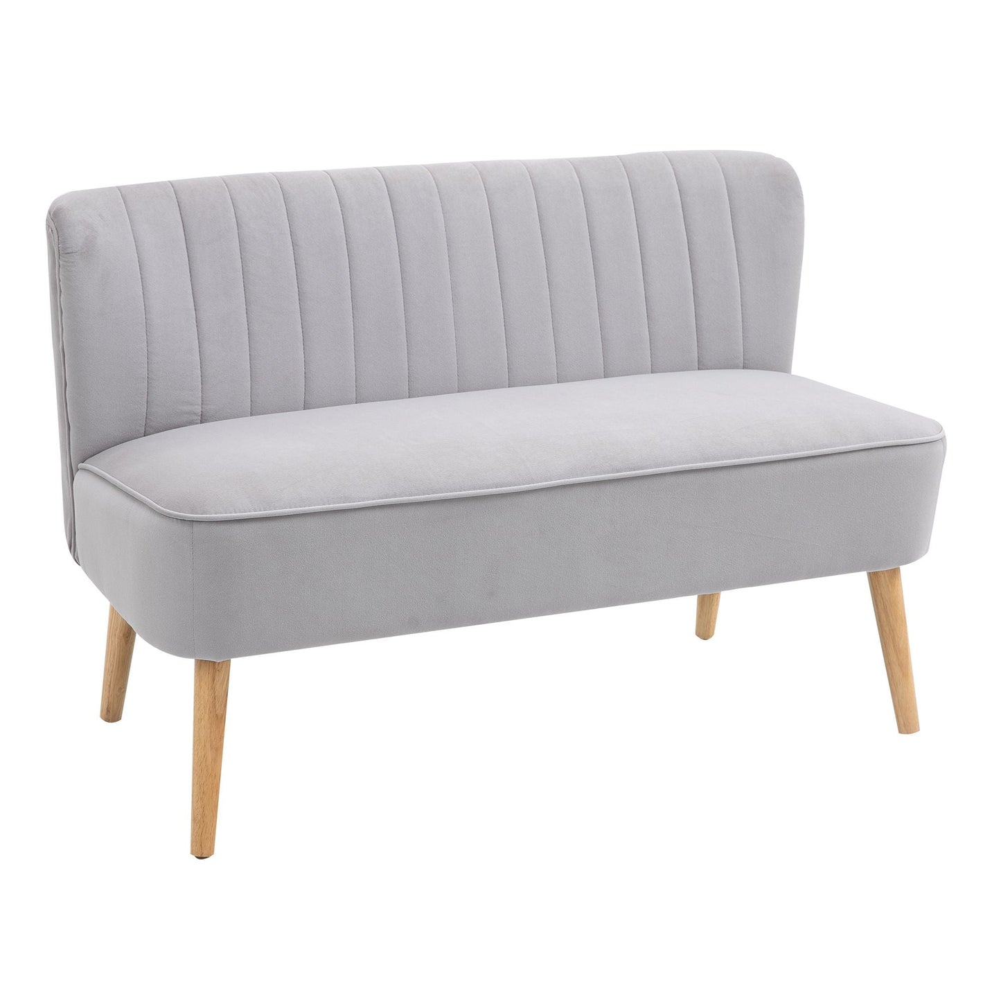 HOMCOM Modern Velvet Double Seat Sofa w/ Wood Frame Foam Padding High Back Soft Comfortable Compact Couch Light Grey