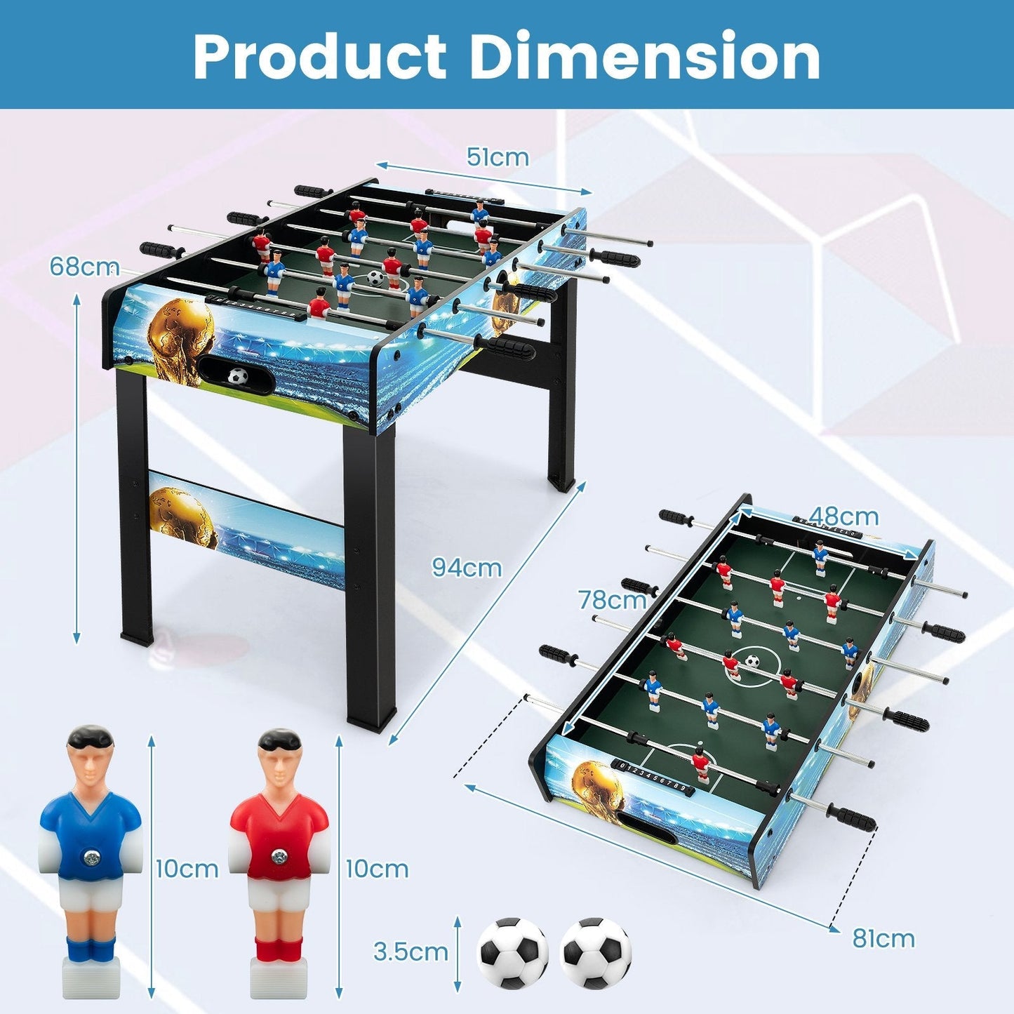 Freestanding Soccer Game Table with Removable Legs for Home Game Room Bar