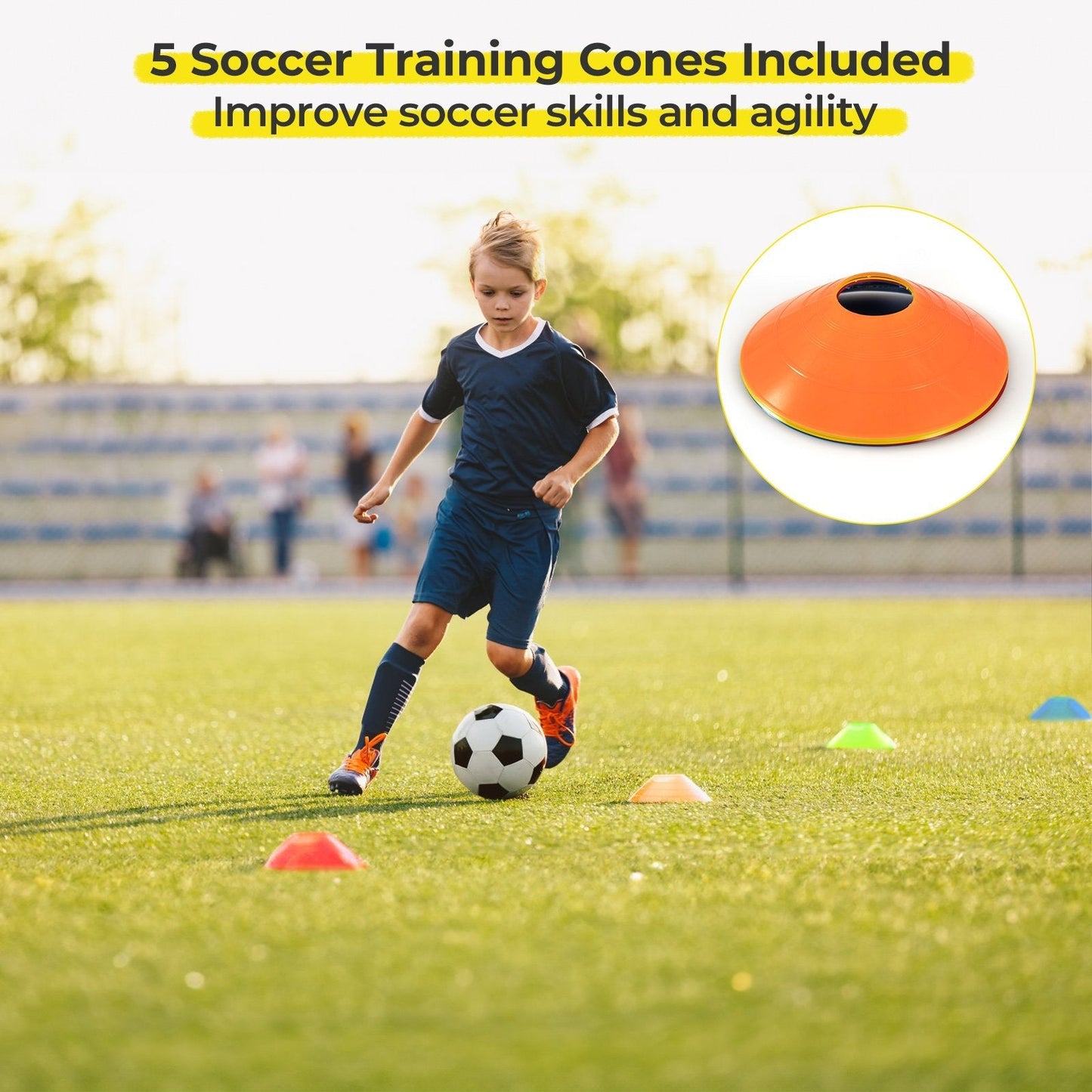 Adjustable Soccer Goal Football Training Equipment with 5 Soccer Training Cones