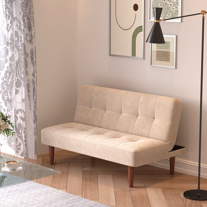 4ft Wide Modern 2 Seater Padded Convertible Sofa Bed with Wooden Legs