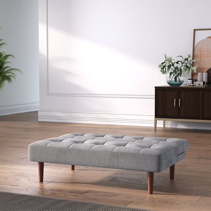 4ft Wide Modern 2 Seater Padded Convertible Sofa Bed with Wooden Legs