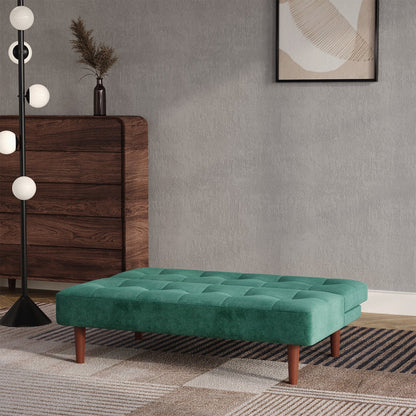 4ft Wide Modern 2 Seater Padded Convertible Sofa Bed with Wooden Legs