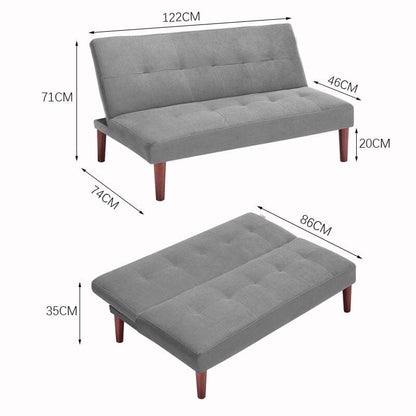 4ft Wide Modern 2 Seater Padded Convertible Sofa Bed with Wooden Legs