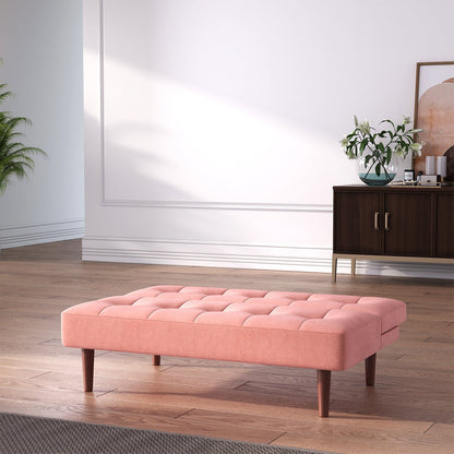 4ft Wide Modern 2 Seater Padded Convertible Sofa Bed with Wooden Legs