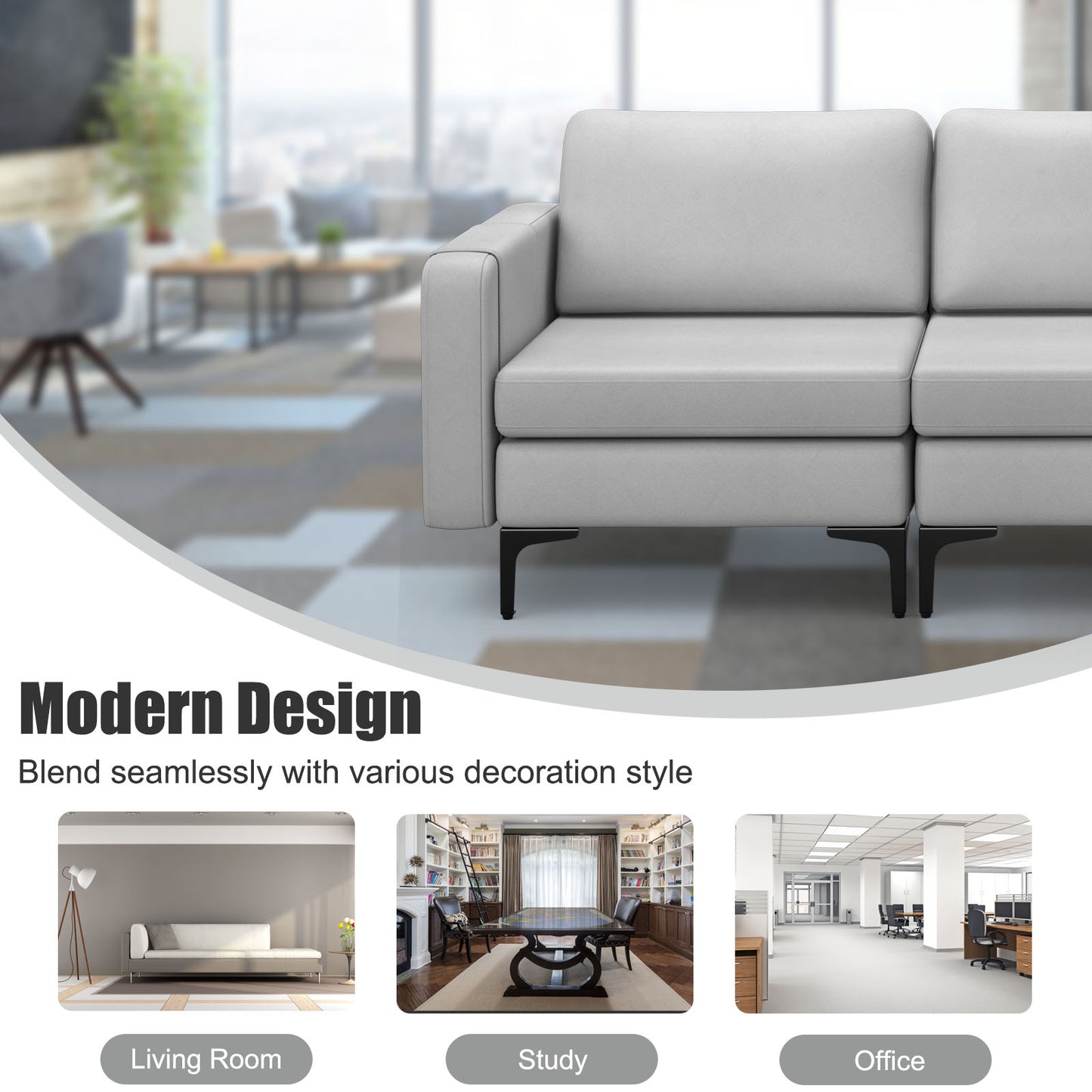3-Seat Sofa with Magazine Caddy Holder, Socket and USB Charging Ports-Light Grey