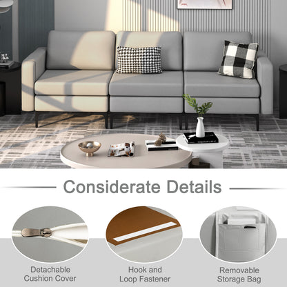 3-Seat Sofa with Magazine Caddy Holder, Socket and USB Charging Ports-Light Grey