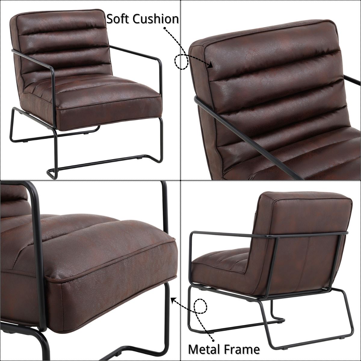 Retro Style PU leather Upholstered Armchair Metal Base Office Chair