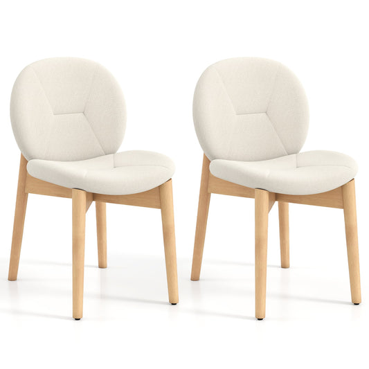 Soft Boucle Upholstered Wooden Dining Chairs Set of 2 with Rubber Wood Legs-White