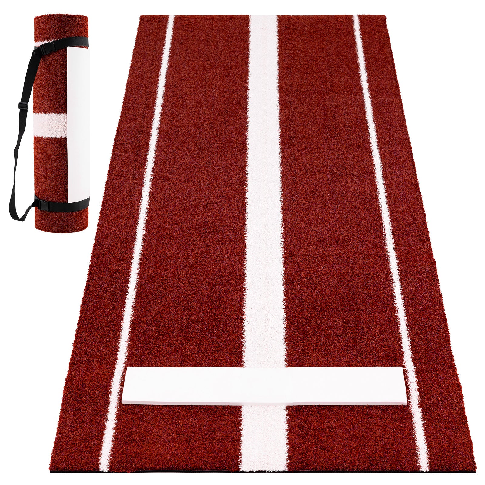 Softball Pitching Mat 10 x 3 FT Softball Training Aid with Pitching Mound-Red