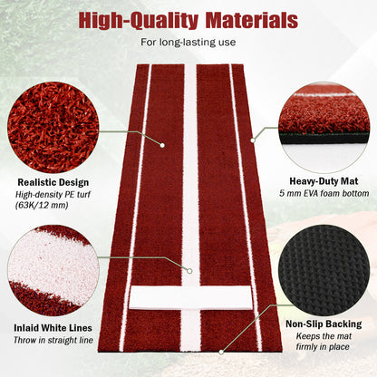 Softball Pitching Mat 10 x 3 FT Softball Training Aid with Pitching Mound-Red
