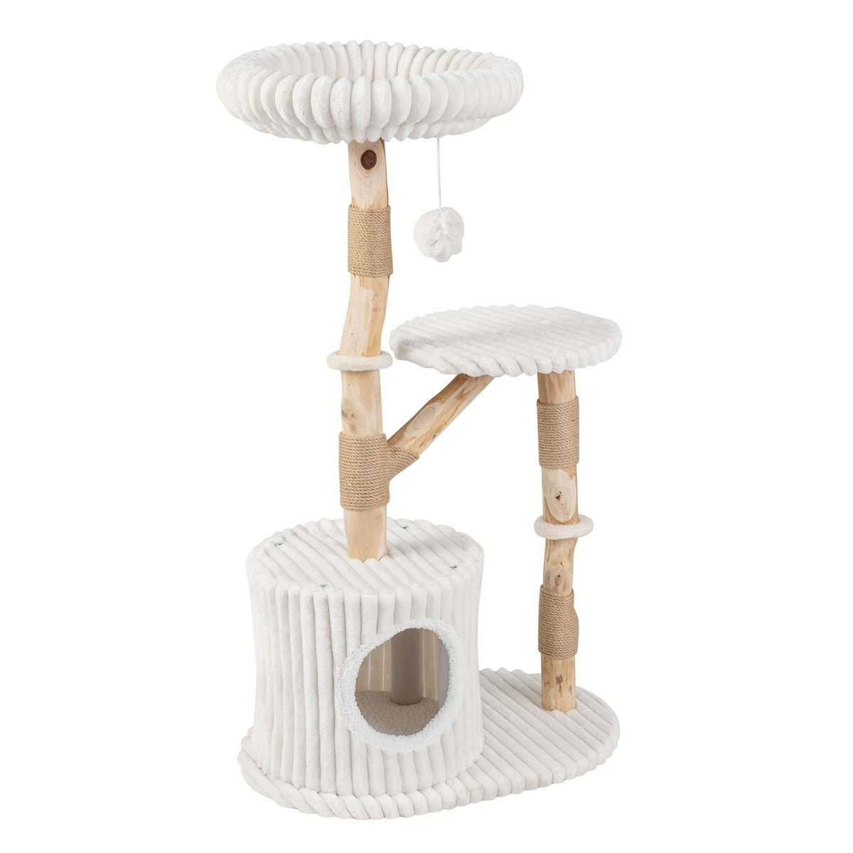 Solid Wood Cat Tree with Real Wood Branches and Scratching Posts for Indoor-Beige