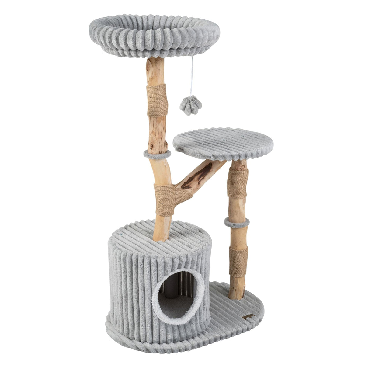 Solid Wood Cat Tree with Real Wood Branches and Scratching Posts for Indoor-Grey