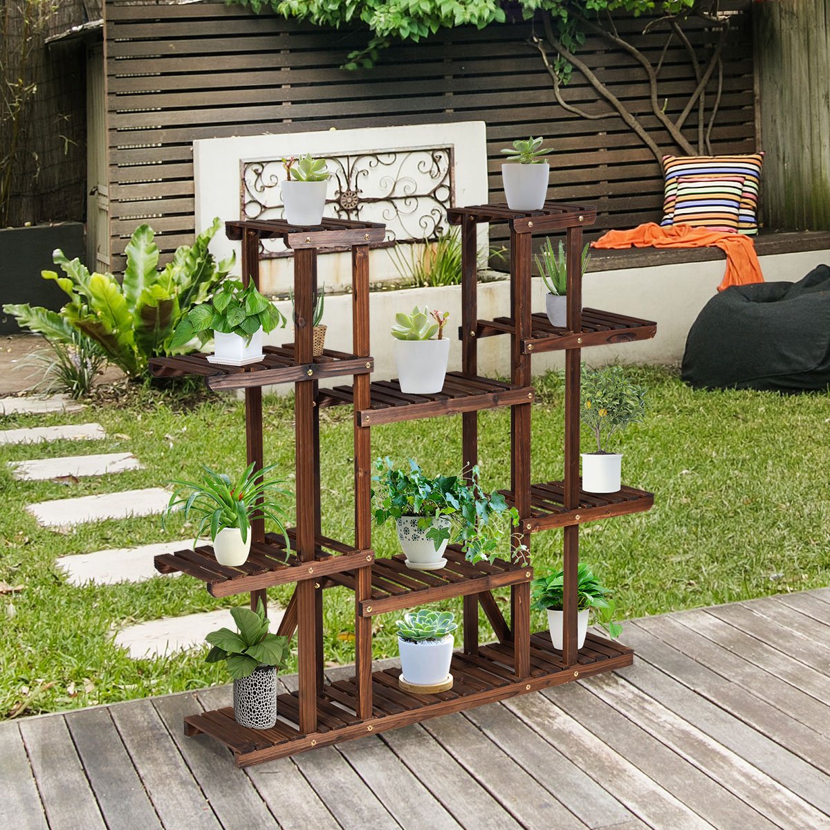 9 Tier Wood Plant Stand for 18 Potted Plants for Indoor and Outdoor