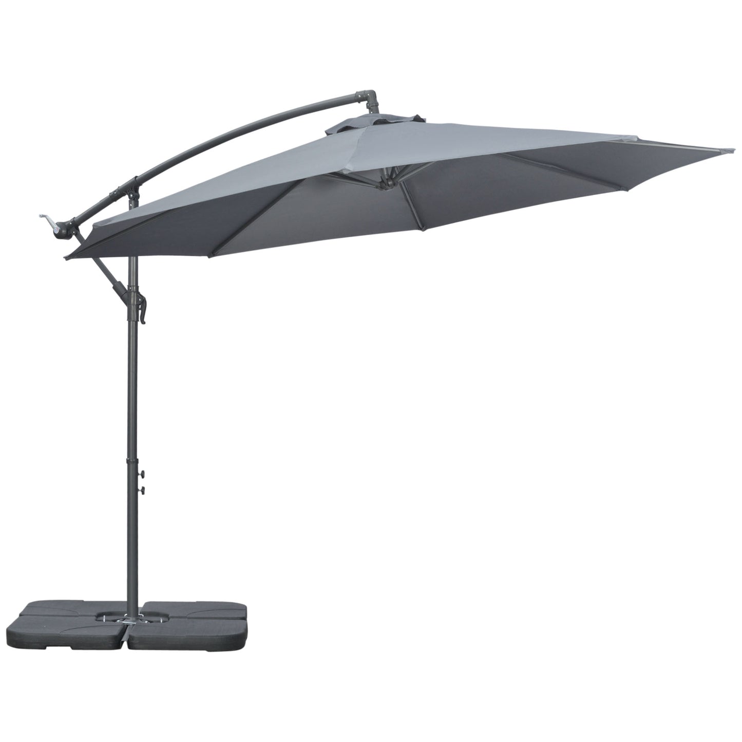 Outsunny 3(m) Parasol ogrodowy, parasol przeciwsłoneczny, bananowy, wspornik z korbą, podstawa krzyżowa, ciemnoszary