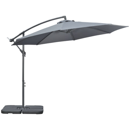 Outsunny 3(m) Parasol ogrodowy, parasol przeciwsłoneczny, bananowy, wspornik z korbą, podstawa krzyżowa, ciemnoszary
