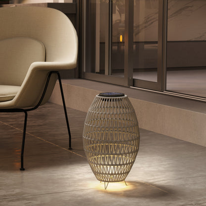 Lampa solarna Outsunny Rattan, ogrodowa lampa solarna z automatycznym włączaniem/wyłączaniem, wodoodporna IP44, dekoracyjna lampa zewnętrzna z rattanu na werandę i ścieżkę, szara