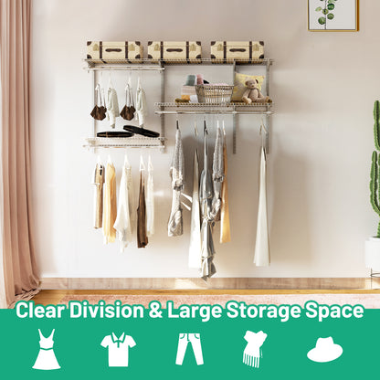 Space Saving Wall-Mounted Closet System with Adjustable Shelf-Grey