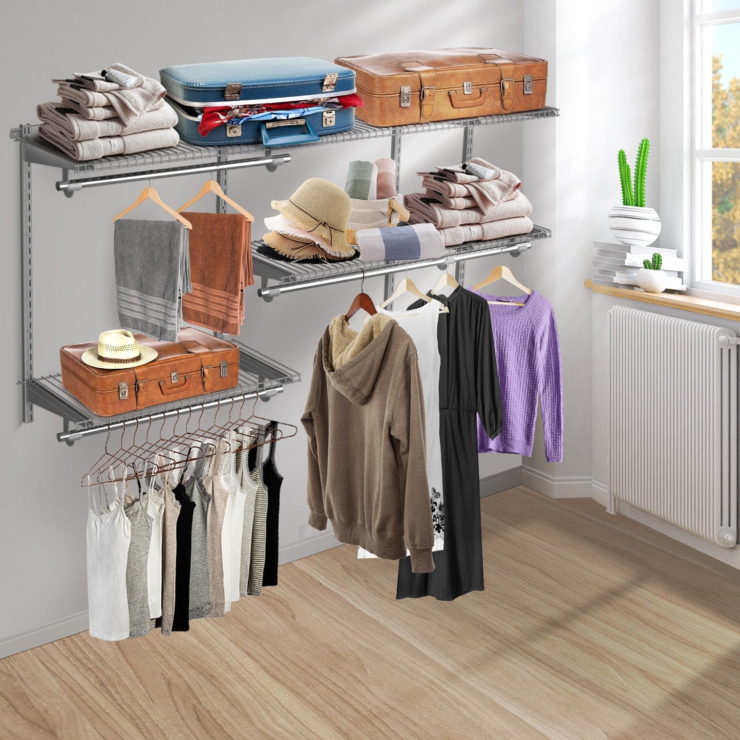 Space Saving Wall-Mounted Closet System with Adjustable Shelf-Grey