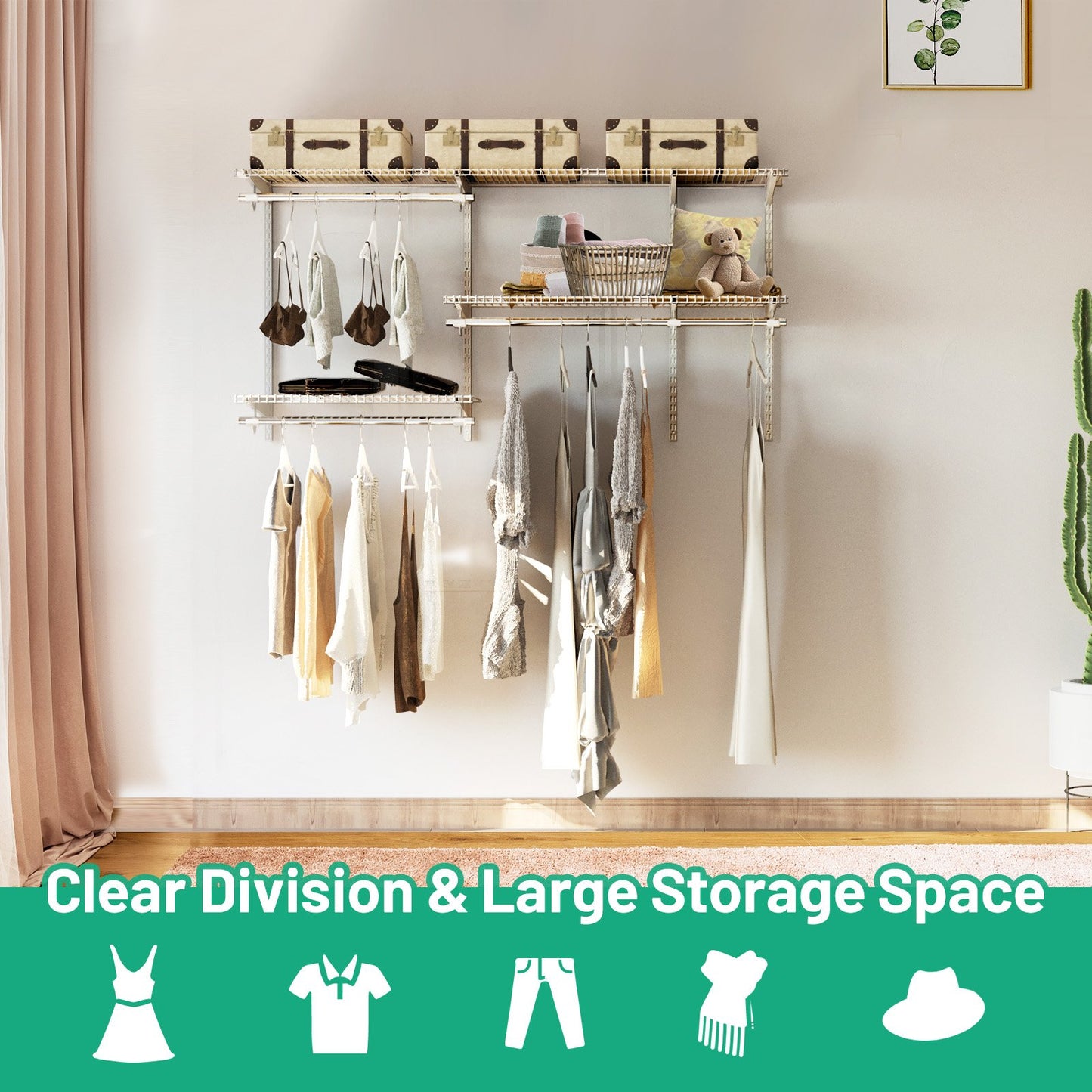 Space Saving Wall-Mounted Closet System with Adjustable Shelf-White