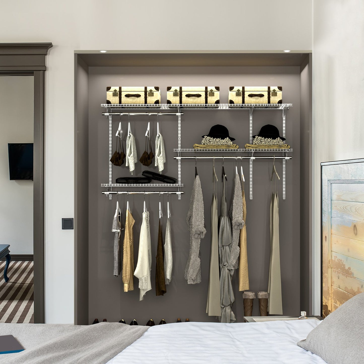 Space Saving Wall-Mounted Closet System with Adjustable Shelf-White