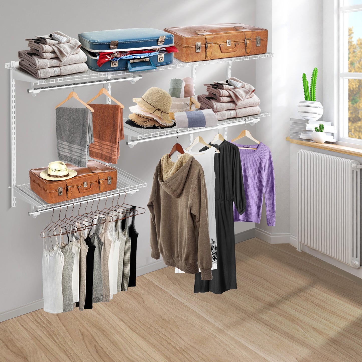 Space Saving Wall-Mounted Closet System with Adjustable Shelf-White