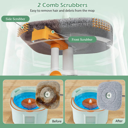 Spin Mop and Bucket Set Square with 8 Microfiber Mop Pads-Green