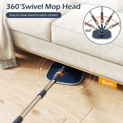 Spin Mop and Bucket Set Square with 8 Microfiber Mop Pads-Navy