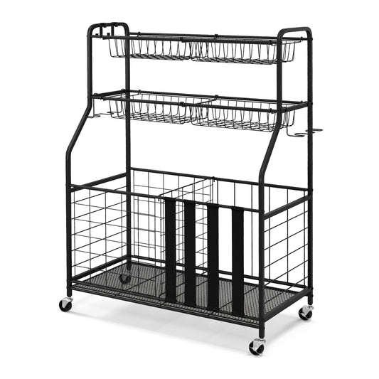 Sports Equipment Storage Rack Rolling Sports Ball Storage Cart-Black
