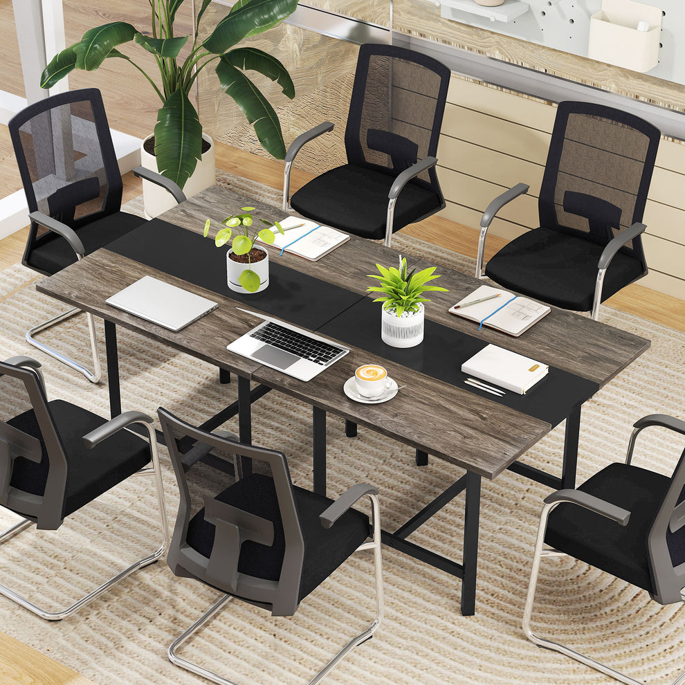 Square Conference Table Meeting Room Table with Thickened Tabletop-Gre ...