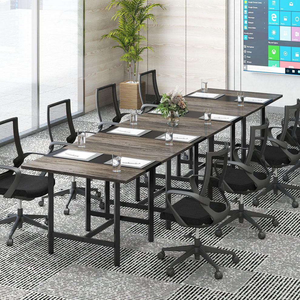 Square Conference Table Meeting Room Table with Thickened Tabletop-Gre ...